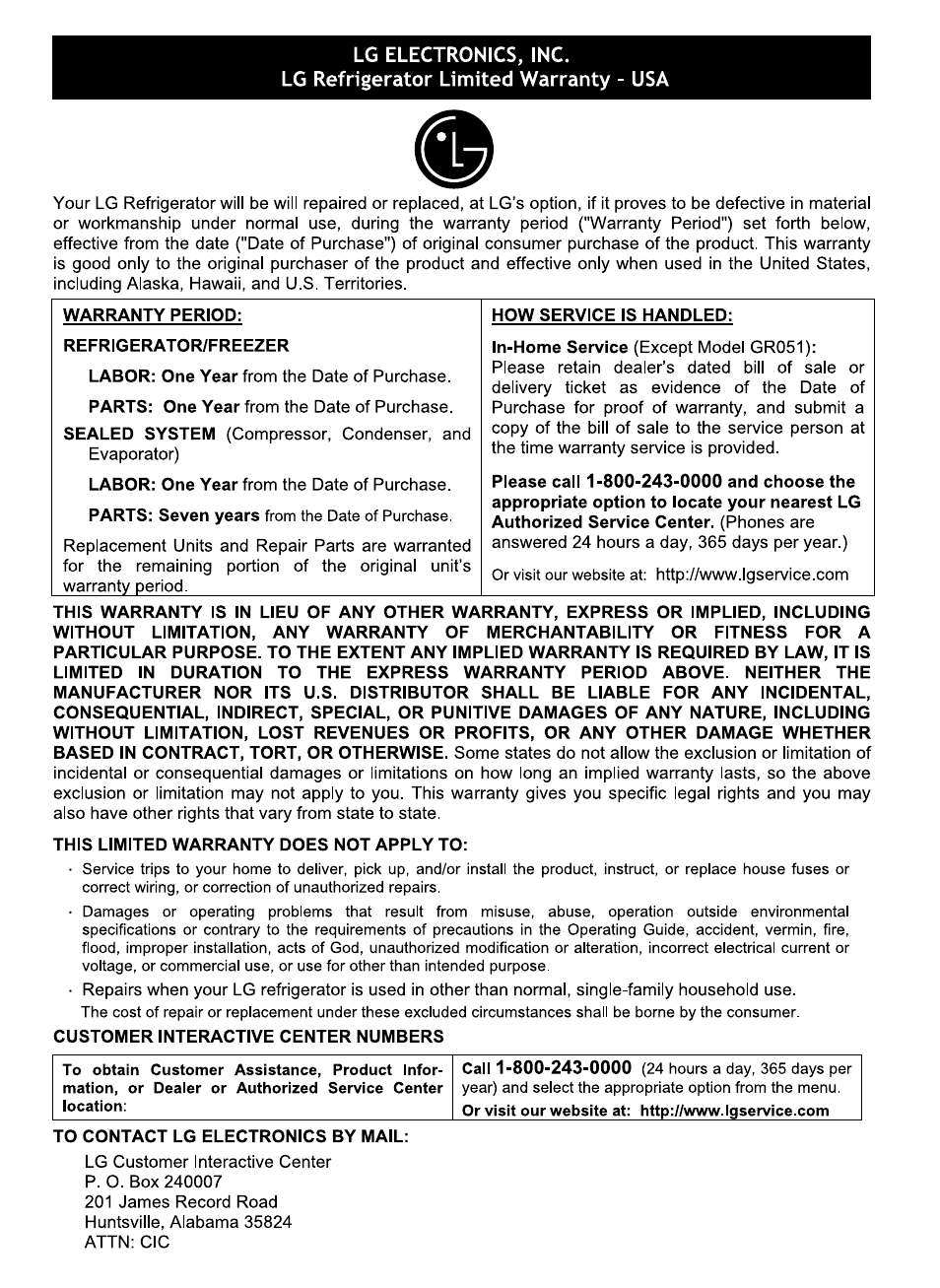 LG LSC 26905TT User Manual | Page 30 / 31