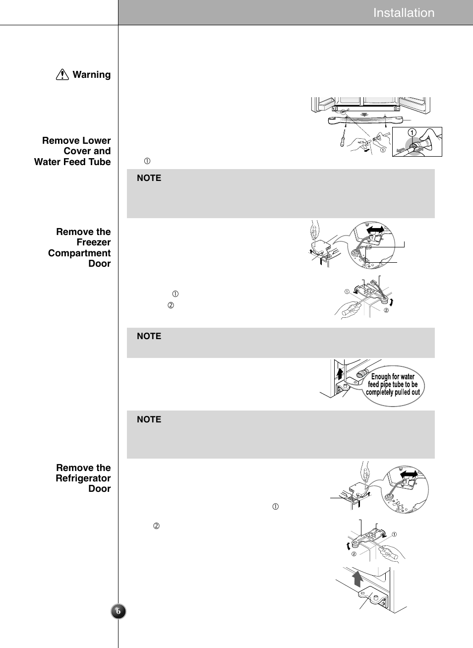 Door removal, Installation | LG LSC 26905TT User Manual | Page 6 / 31