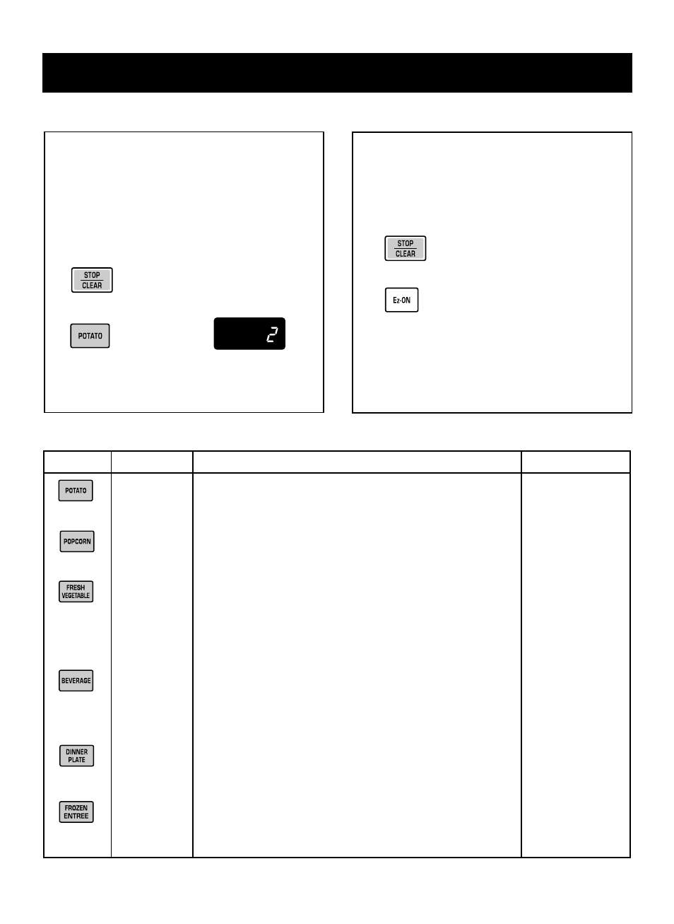 Using your microwave oven, Ez-on, Auto cook auto cook table | Touch: display shows: 1. 2, Touch: display shows: 1. 2. 3 | LG LTM9020W User Manual | Page 12 / 26