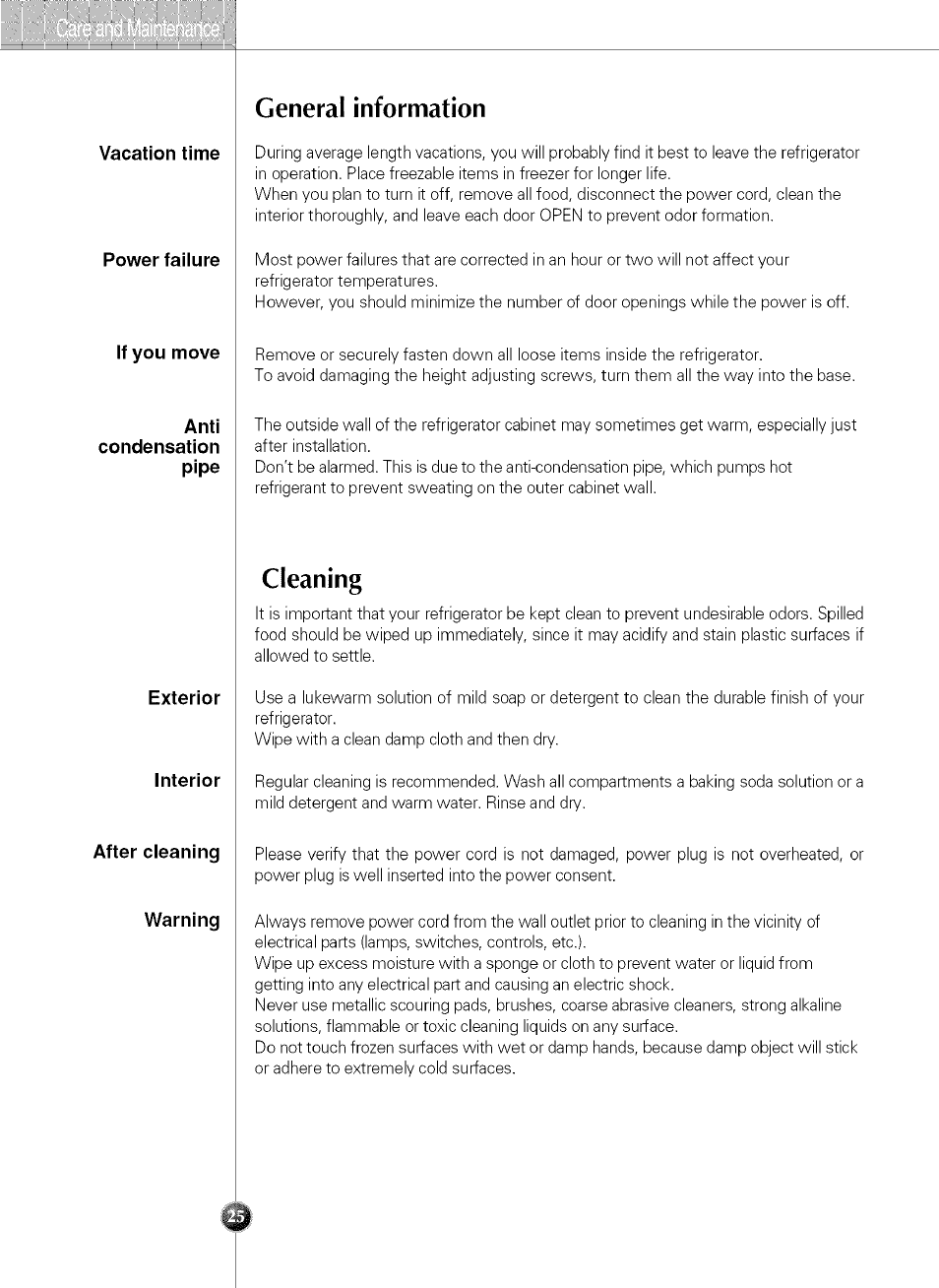 General information, Cleaning | LG LSC 21943ST User Manual | Page 25 / 31