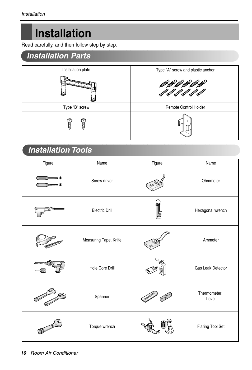 Installation, Installation parts installation tools | LG 3828A30087S User Manual | Page 10 / 33