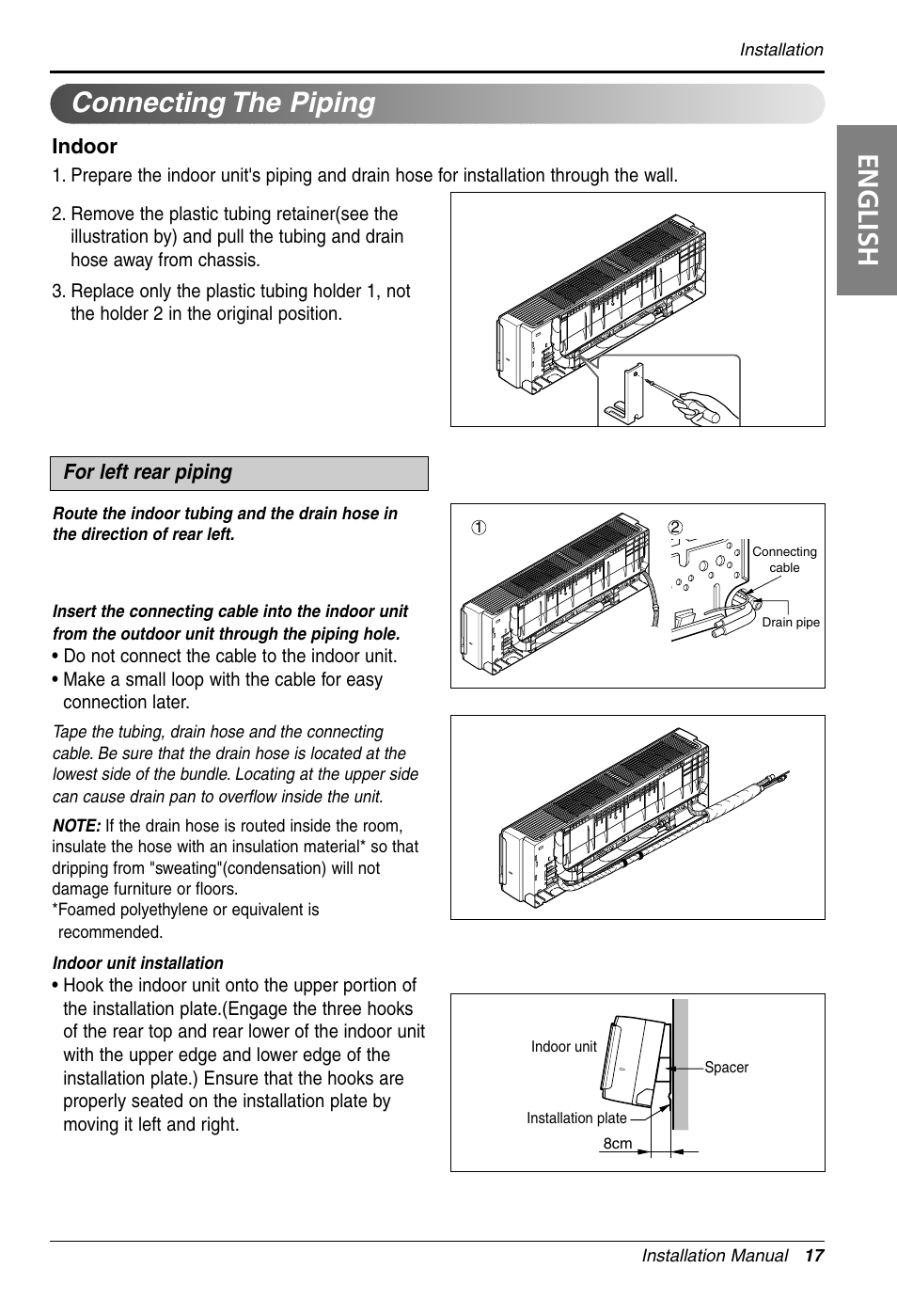 English, Connecting the piping | LG 3828A30087S User Manual | Page 17 / 33