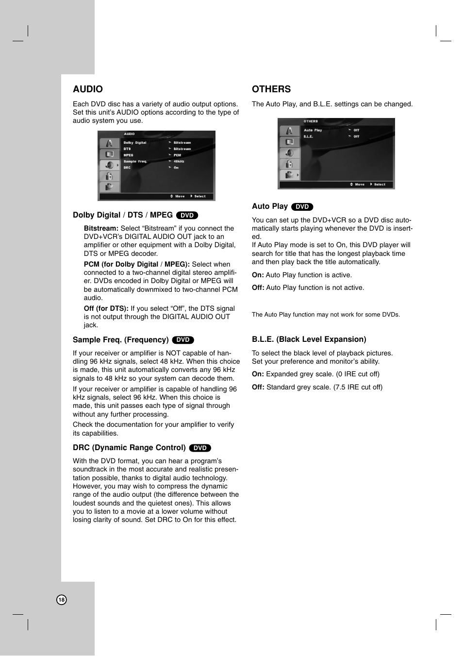 Audio, Others | Zenith ZDX-313 User Manual | Page 18 / 40