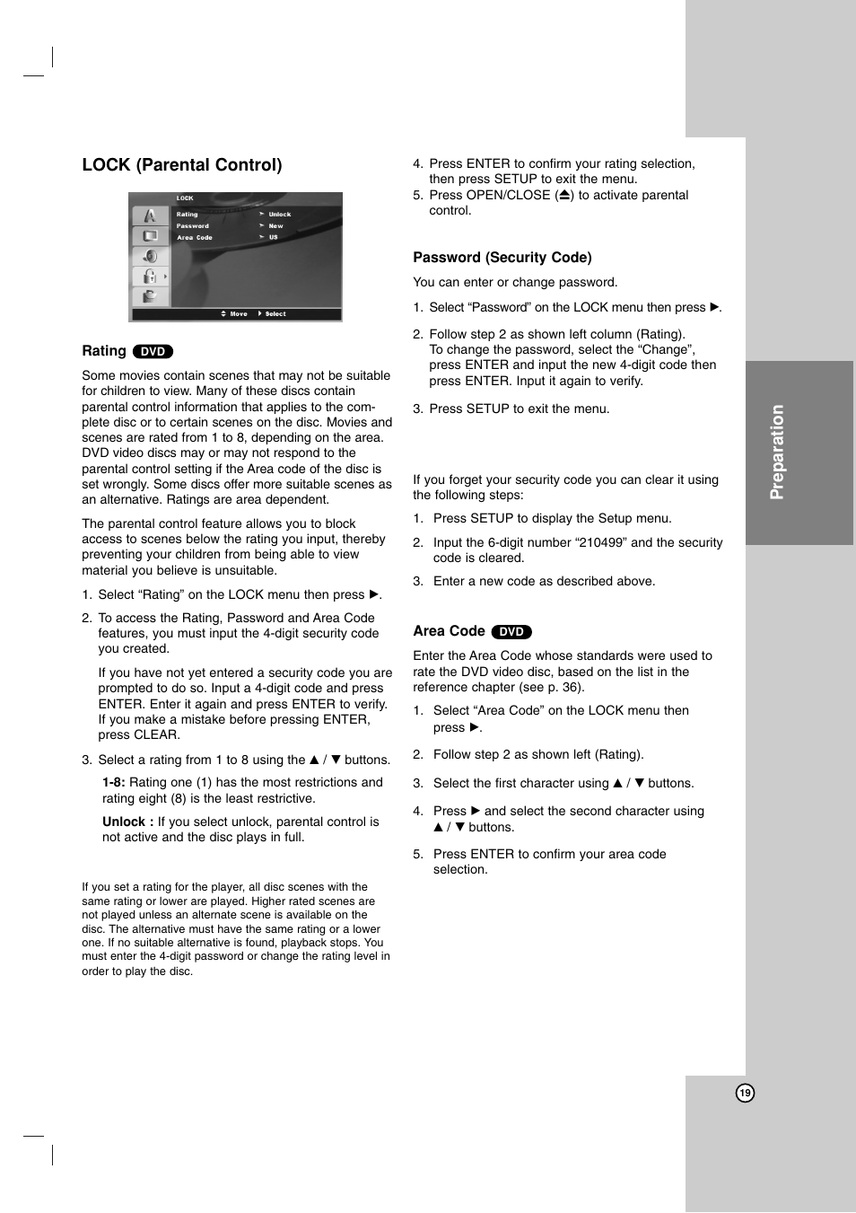 Preparation lock (parental control) | Zenith ZDX-313 User Manual | Page 19 / 40