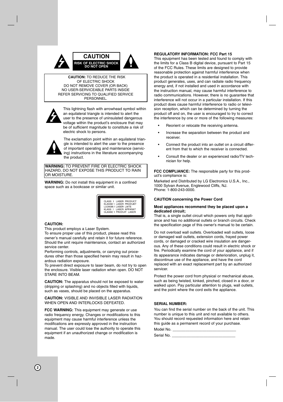 Caution | Zenith ZDX-313 User Manual | Page 2 / 40