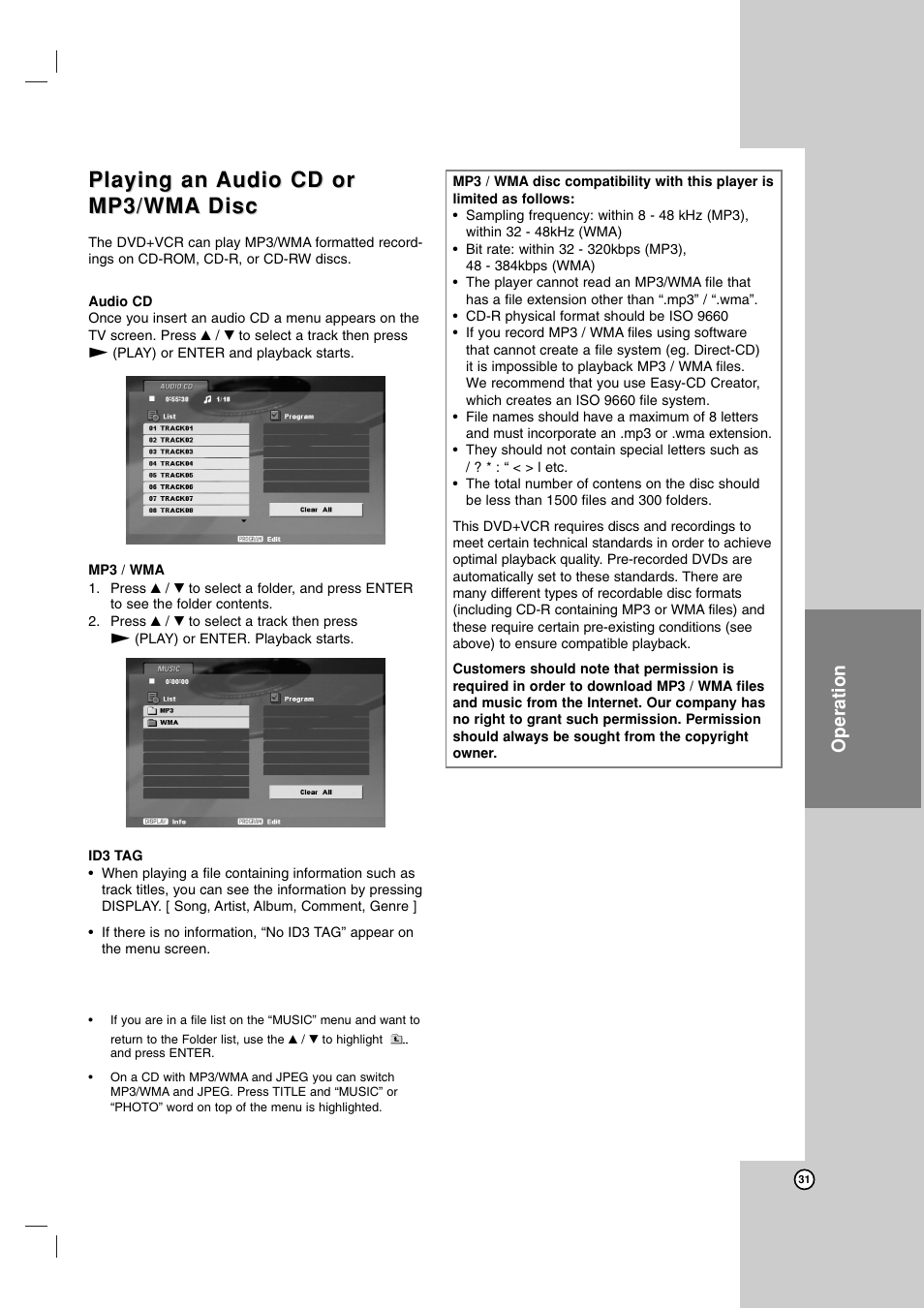 Playing an, Operation | Zenith ZDX-313 User Manual | Page 31 / 40