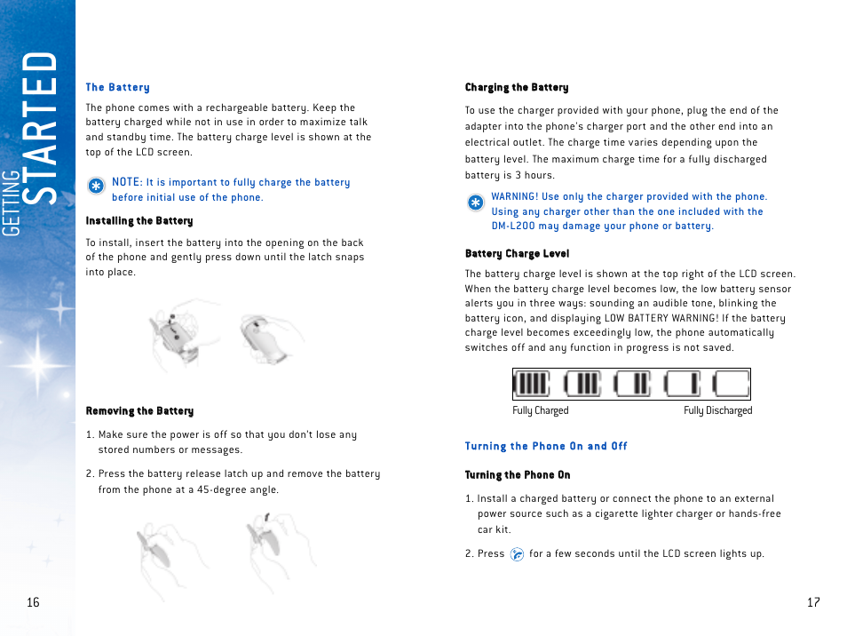 St a r te d, Ge tt in g | LG DM L200 User Manual | Page 11 / 63