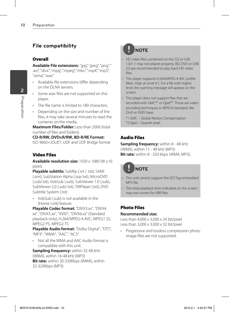 File compatibility | LG LASER SYSTEM - D??SC BD570 User Manual | Page 10 / 92