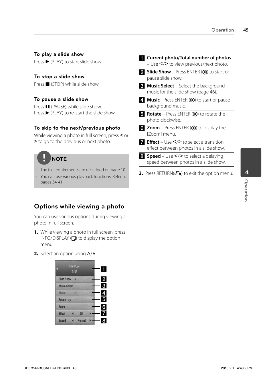 Options while viewing a photo | LG LASER SYSTEM - D??SC BD570 User Manual | Page 45 / 92