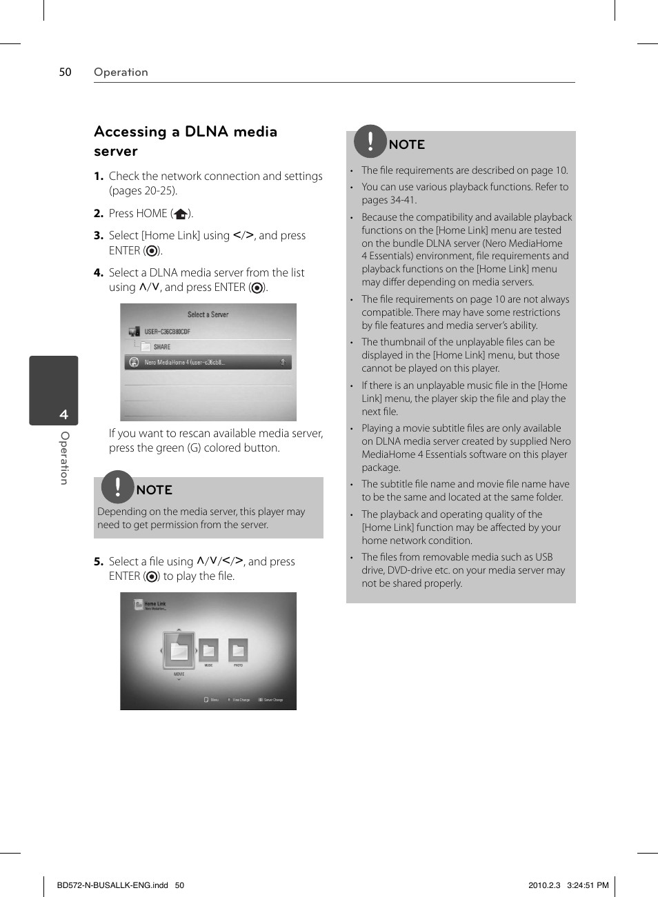 Accessing a dlna media server | LG LASER SYSTEM - D??SC BD570 User Manual | Page 50 / 92