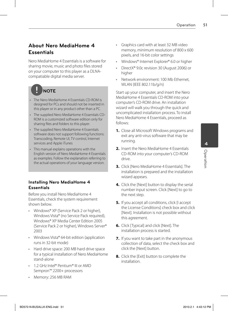 About nero mediahome 4 essentials | LG LASER SYSTEM - D??SC BD570 User Manual | Page 51 / 92
