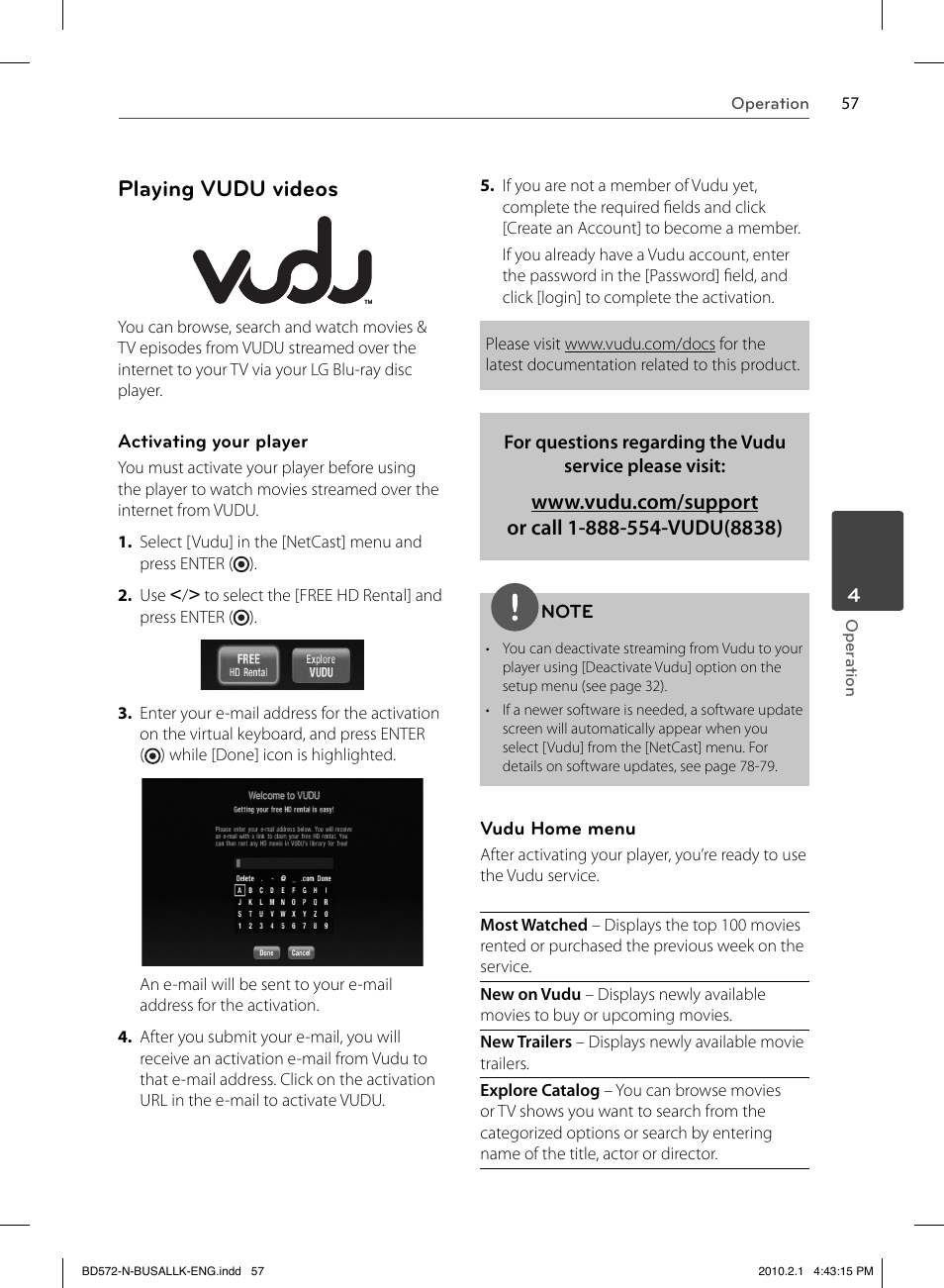 Playing vudu videos | LG LASER SYSTEM - D??SC BD570 User Manual | Page 57 / 92