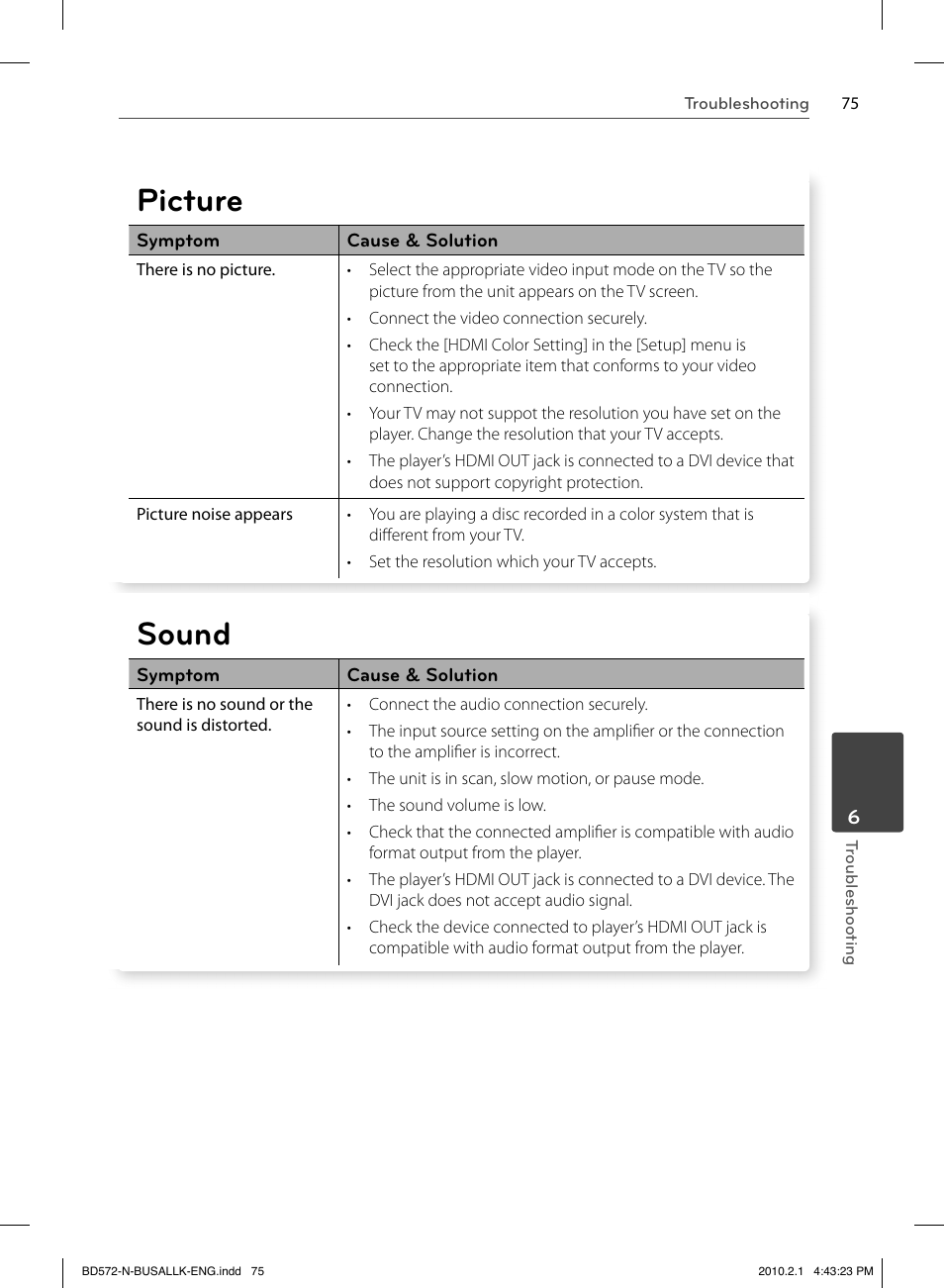 Picture, Sound | LG LASER SYSTEM - D??SC BD570 User Manual | Page 75 / 92