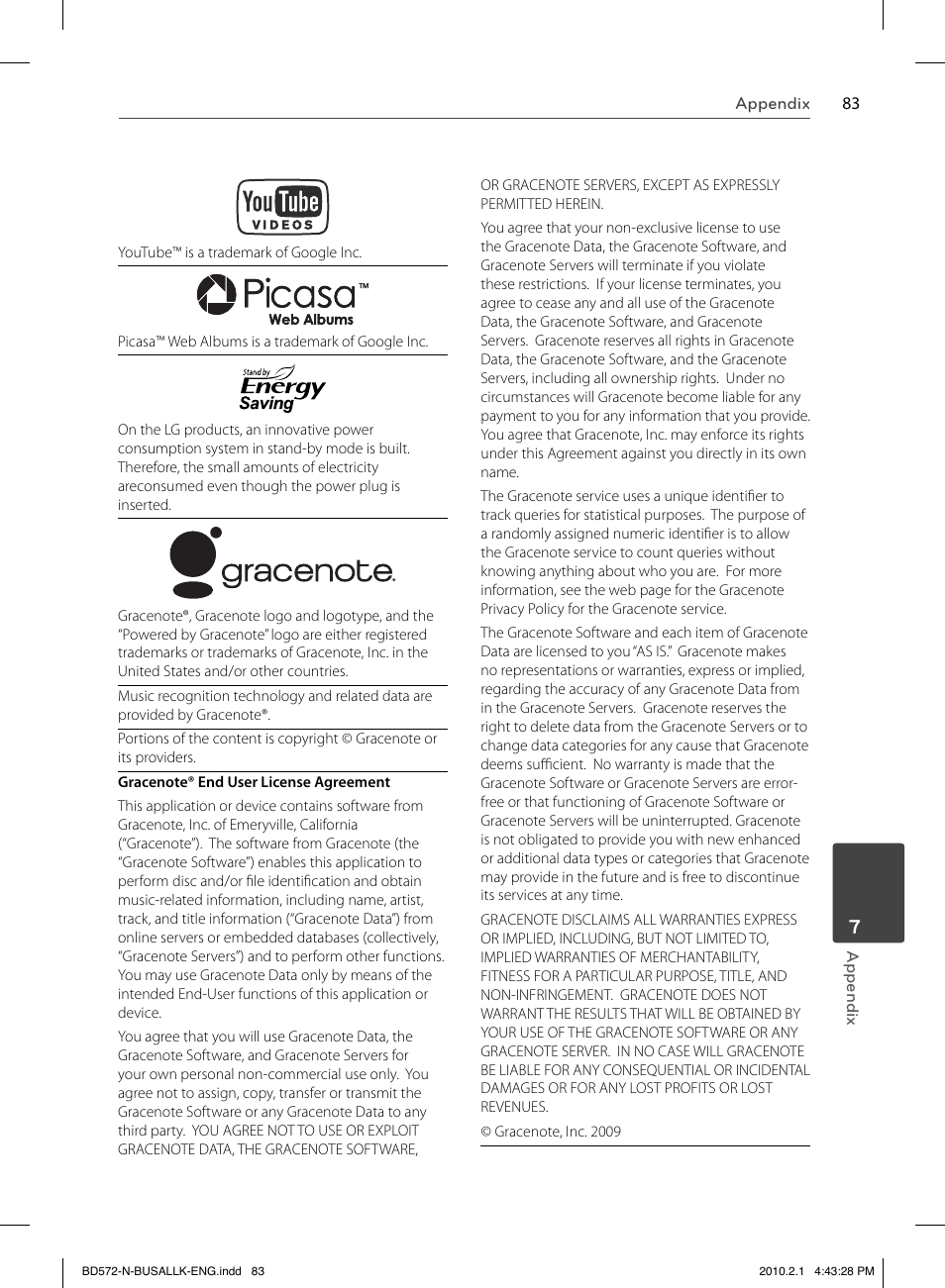 LG LASER SYSTEM - D??SC BD570 User Manual | Page 83 / 92
