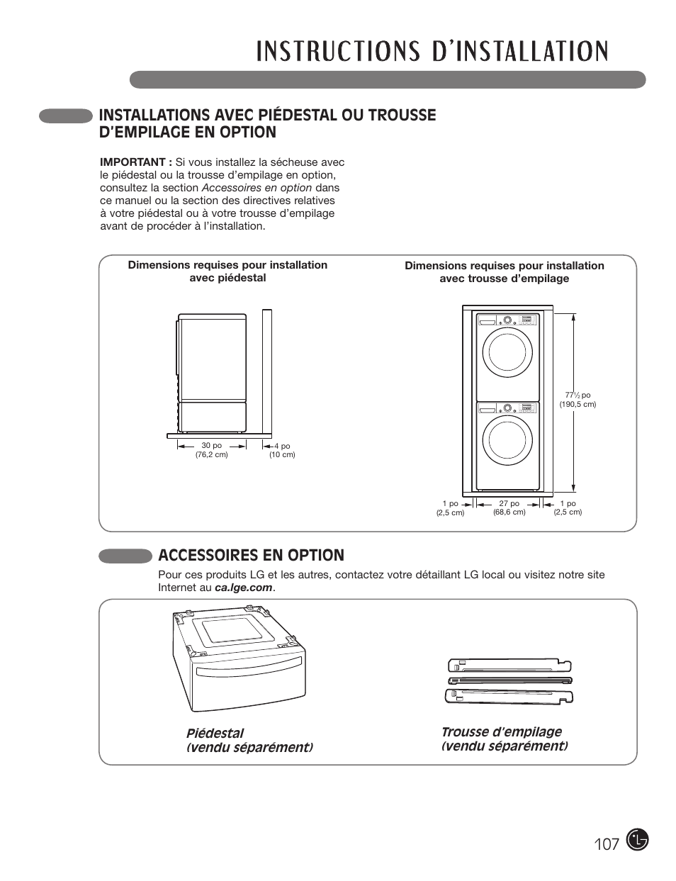 Accessoires en option | LG DX0002TM User Manual | Page 107 / 144