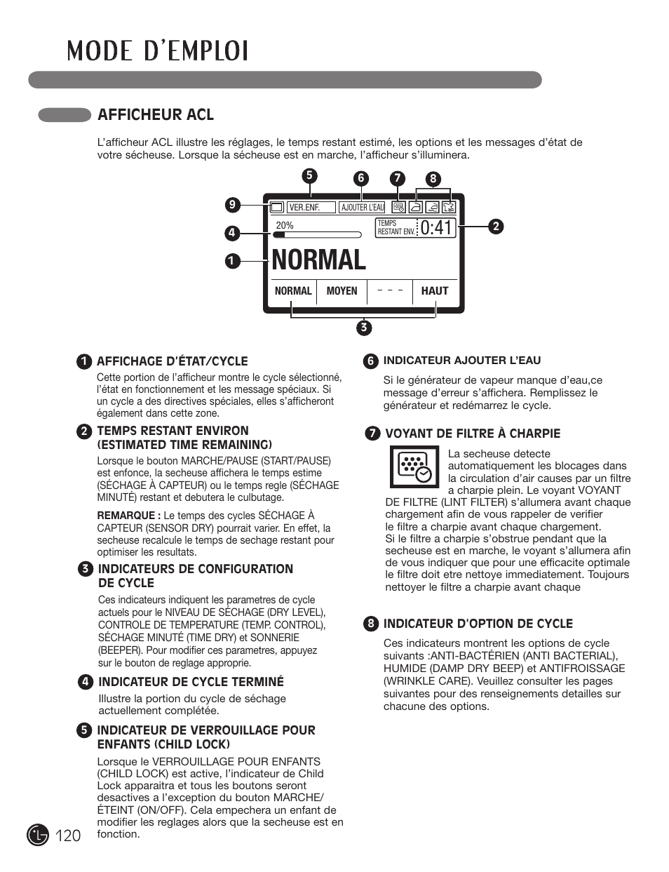 Normal, Afficheur acl | LG DX0002TM User Manual | Page 120 / 144