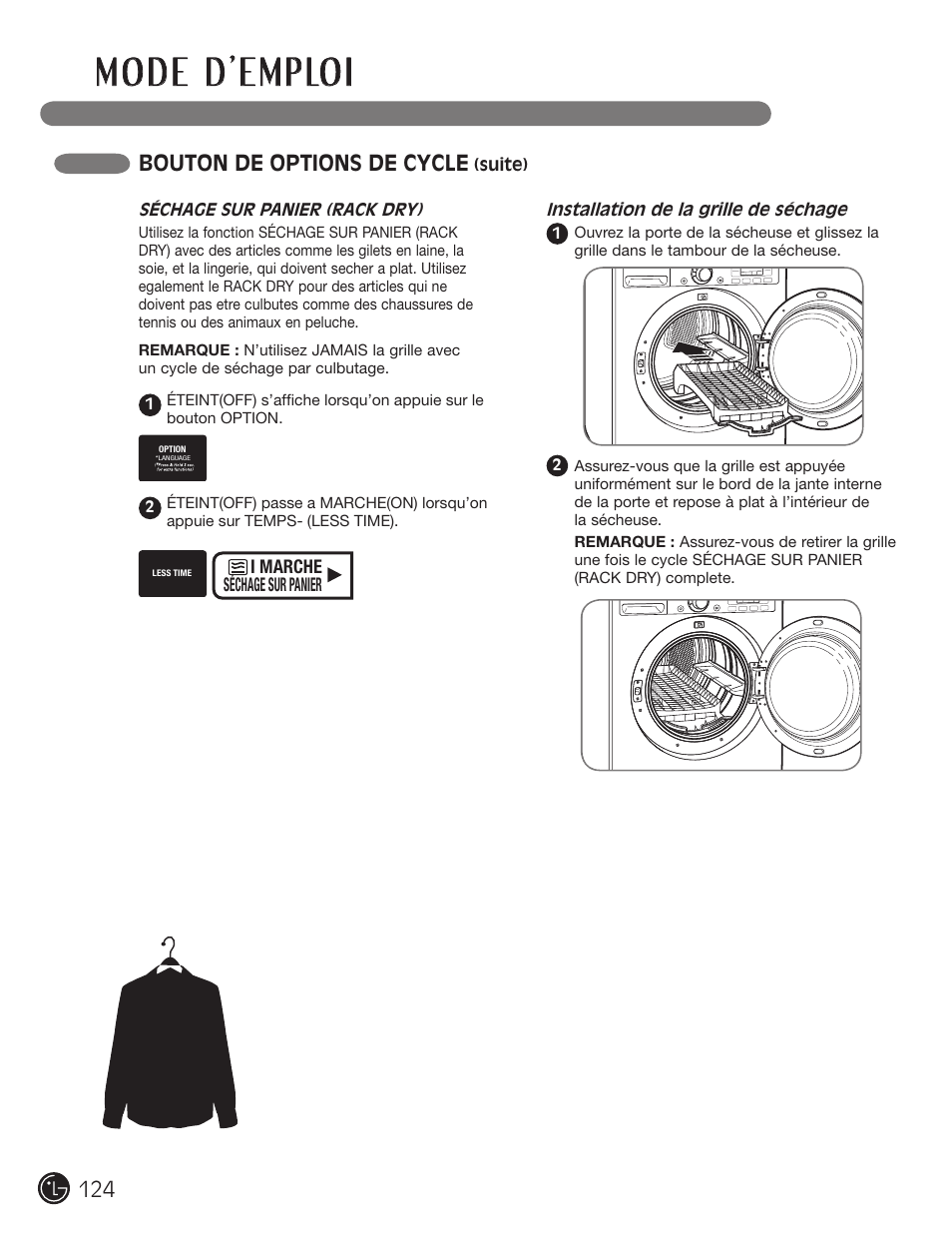 Bouton de options de cycle | LG DX0002TM User Manual | Page 124 / 144