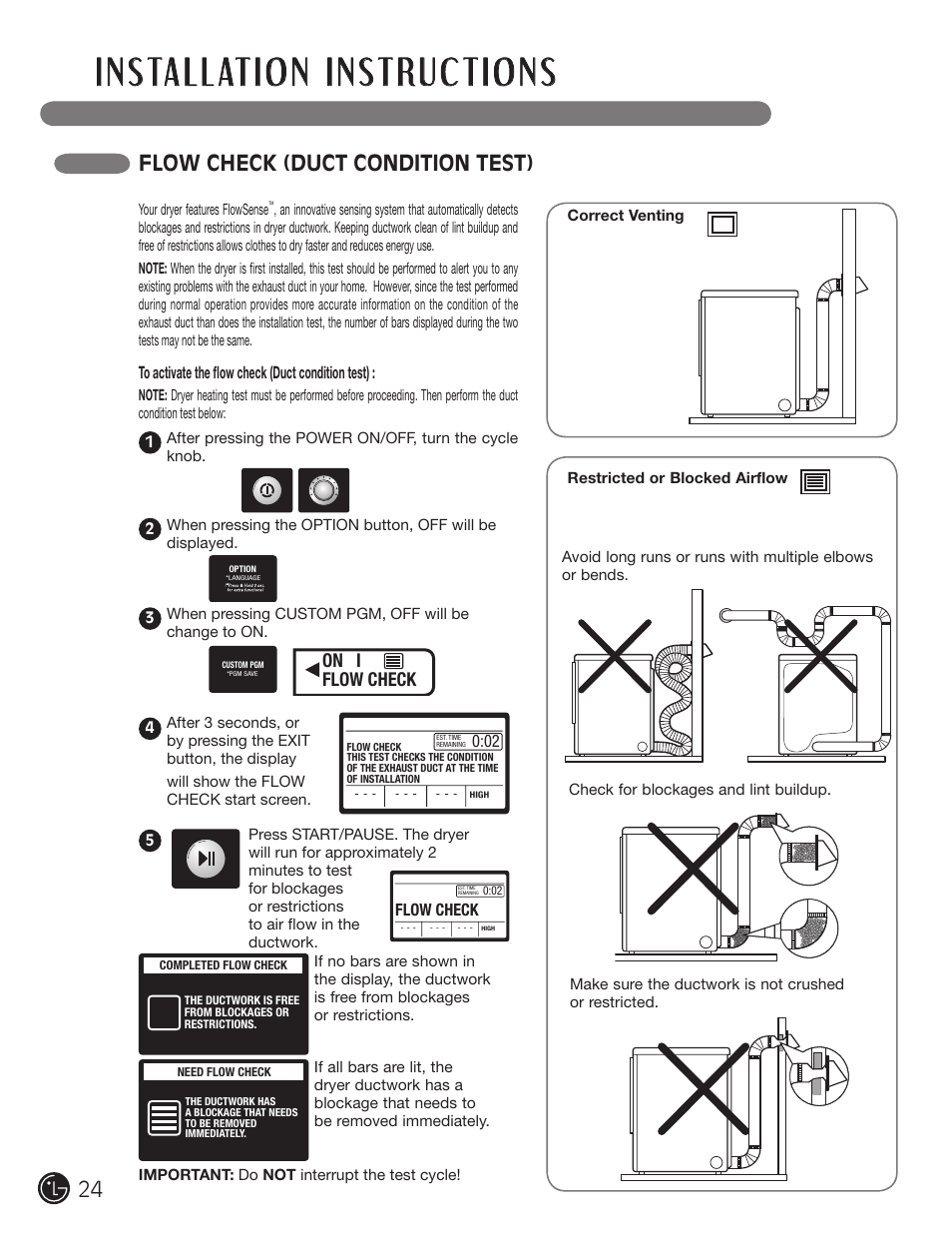 Flow check (duct condition test), On i flow check | LG DX0002TM User Manual | Page 24 / 144