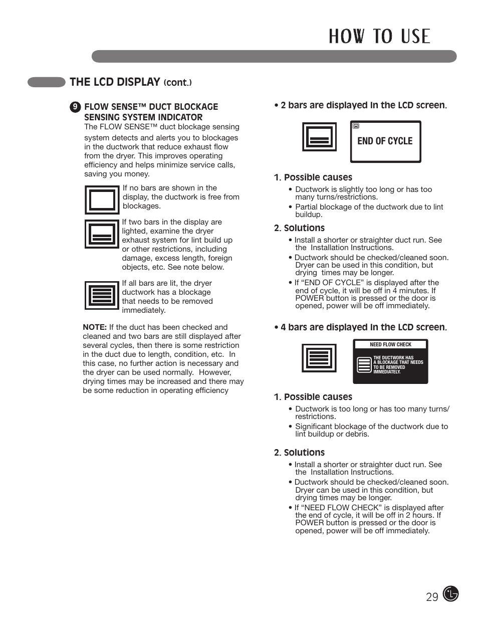 H o w to u s e, The lcd display | LG DX0002TM User Manual | Page 29 / 144