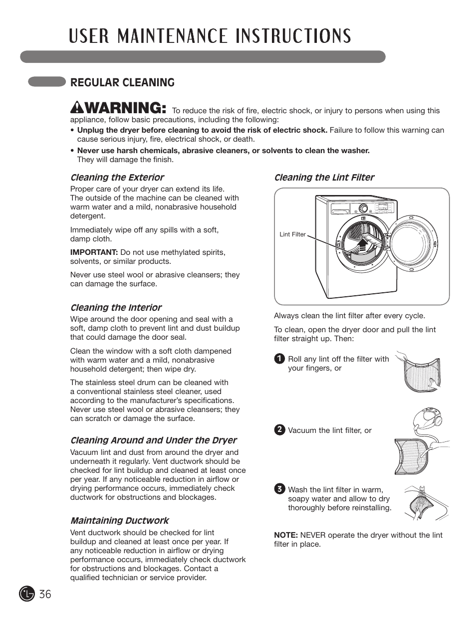 Wwarning | LG DX0002TM User Manual | Page 36 / 144
