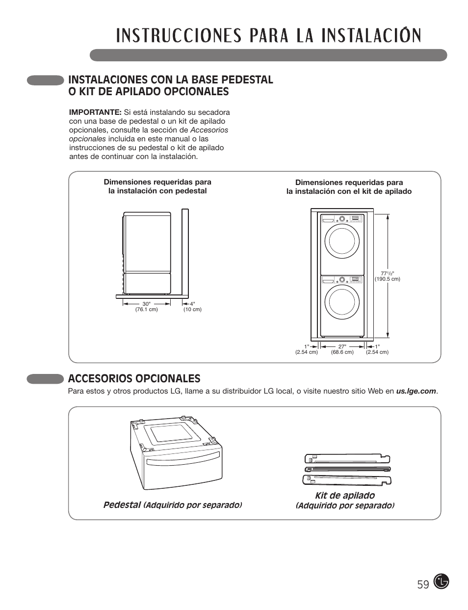 Accesorios opcionales | LG DX0002TM User Manual | Page 59 / 144