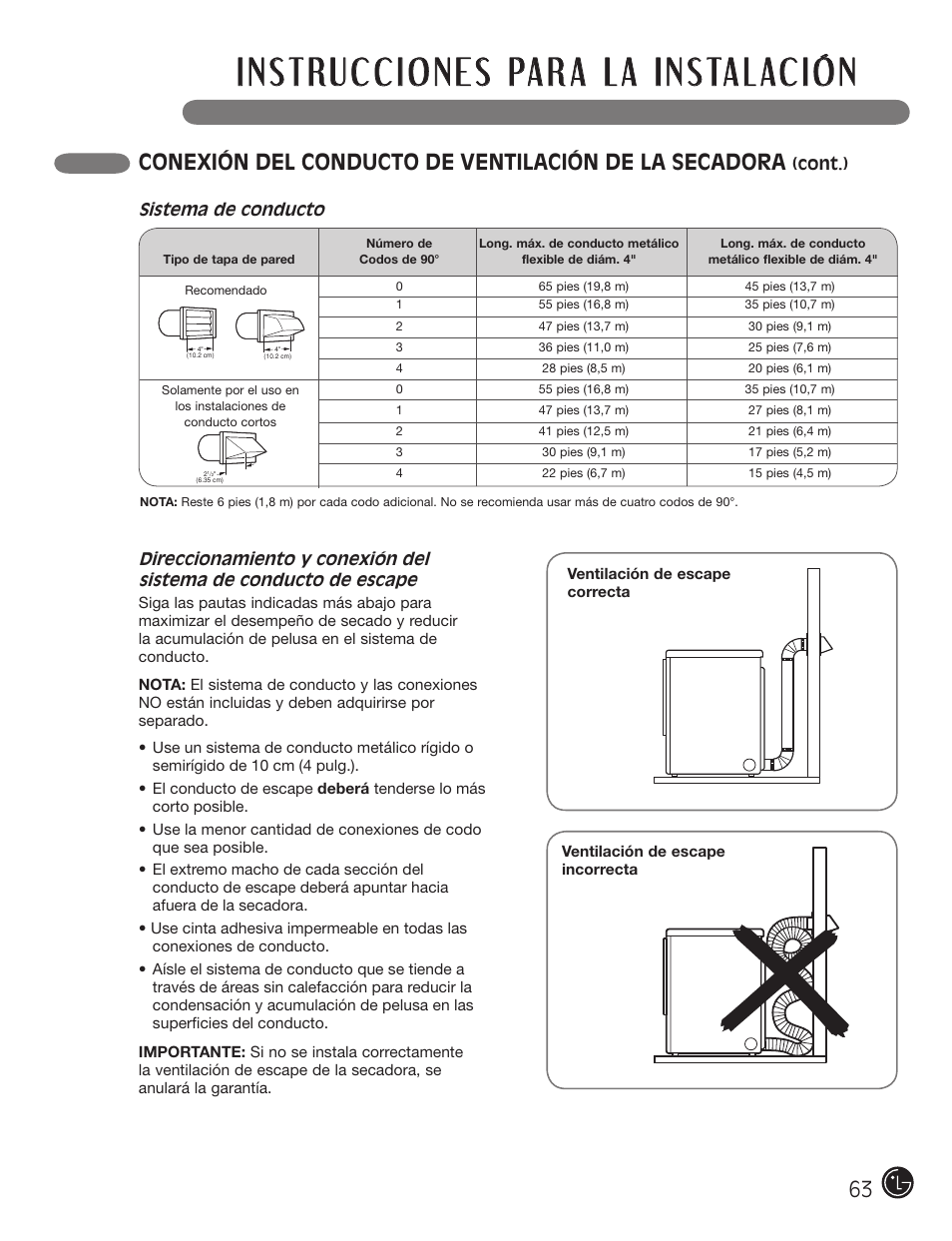 Cont.), Sistema de conducto | LG DX0002TM User Manual | Page 63 / 144