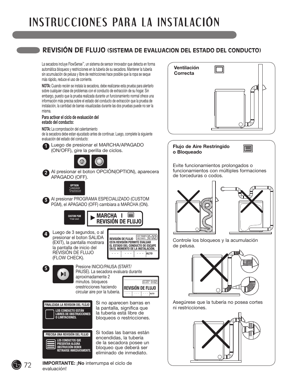 Revisión de flujo, Marcha i revisión de flujo, Sistema de evaluacion del estado del conducto) | LG DX0002TM User Manual | Page 72 / 144