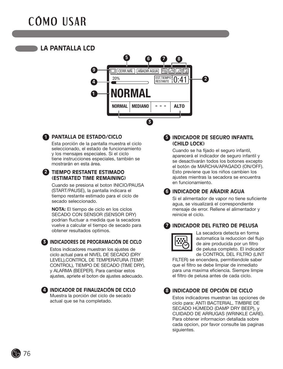 Normal, La pantalla lcd | LG DX0002TM User Manual | Page 76 / 144