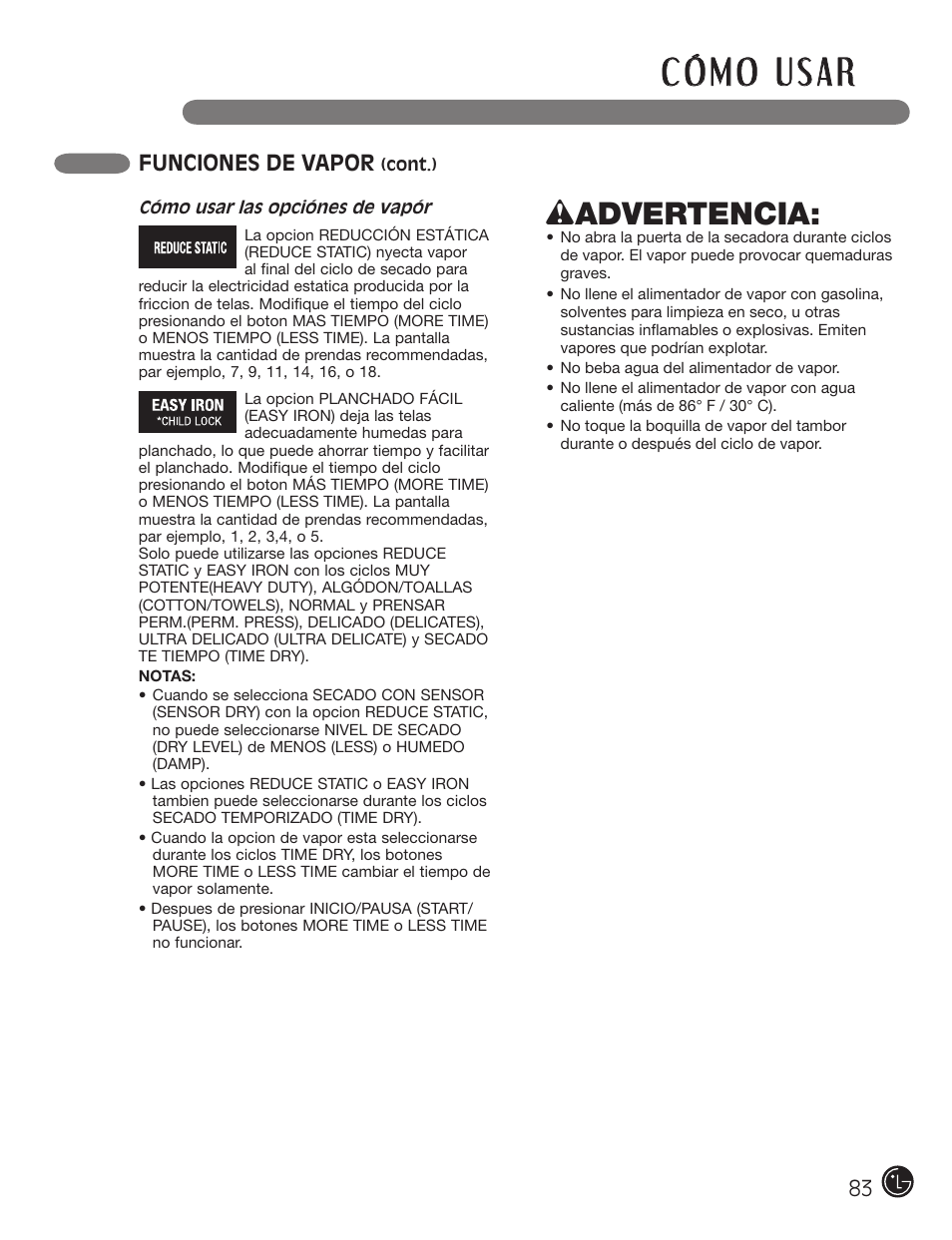 Wadvertencia | LG DX0002TM User Manual | Page 83 / 144
