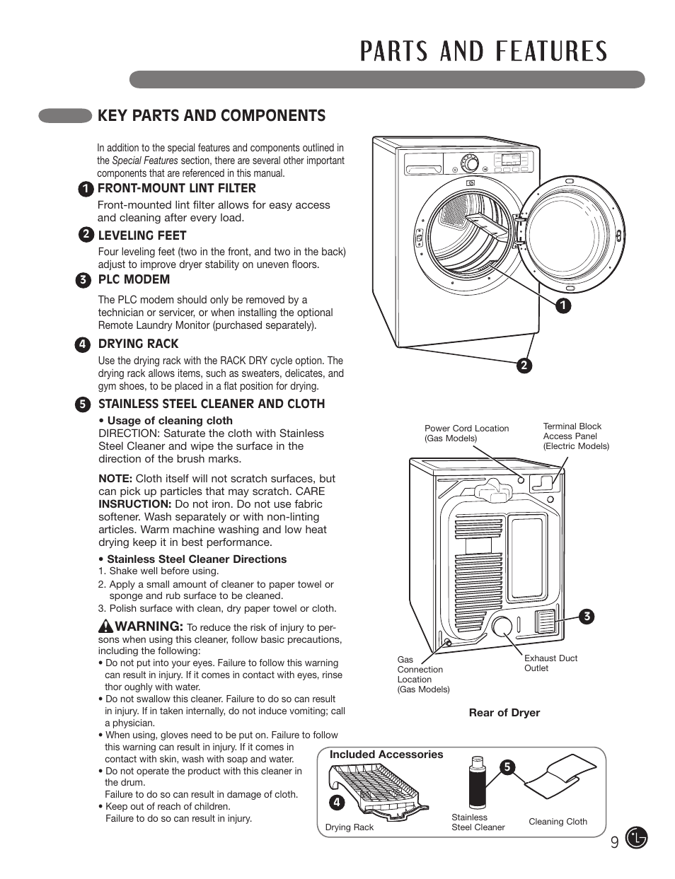 Key parts and components | LG DX0002TM User Manual | Page 9 / 144