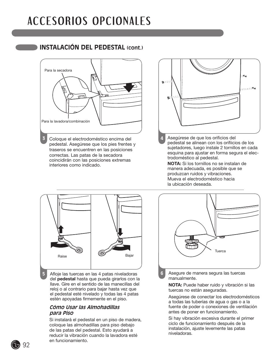 Instalación del pedestal | LG DX0002TM User Manual | Page 92 / 144