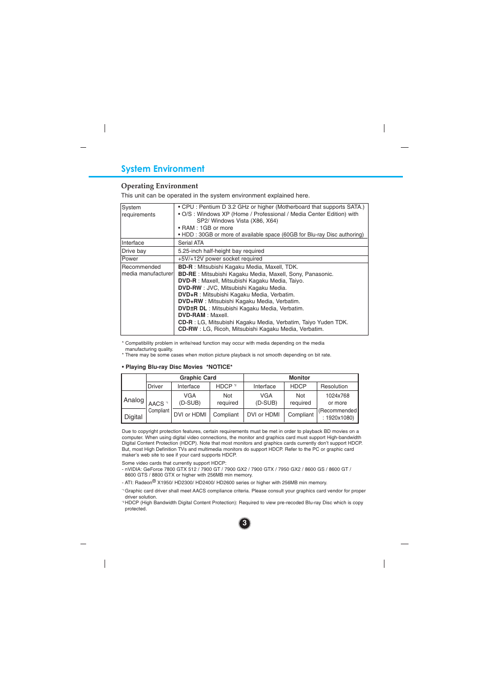 System environment, 3operating environment | LG GBW-H20N User Manual | Page 6 / 15