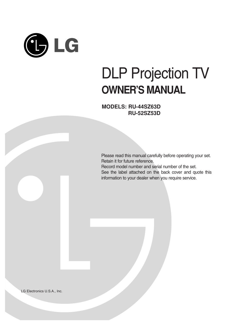 LG RU-44SZ63D User Manual | 60 pages