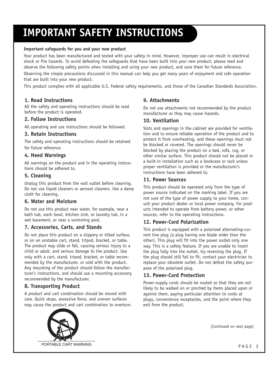 Important safety instructions | LG RU-44SZ63D User Manual | Page 3 / 60