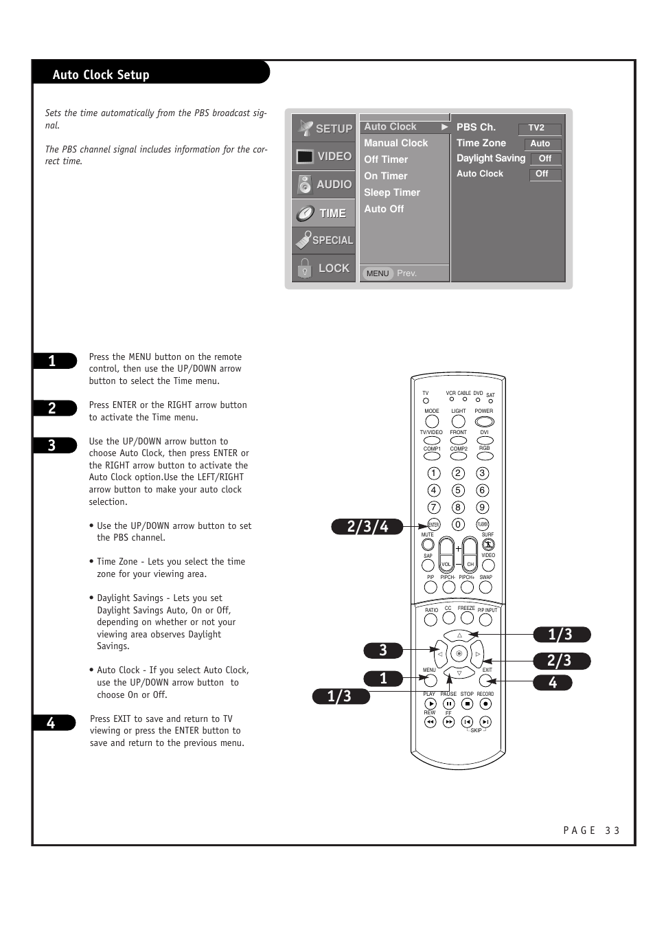 Auto clock setup | LG RU-44SZ63D User Manual | Page 33 / 60