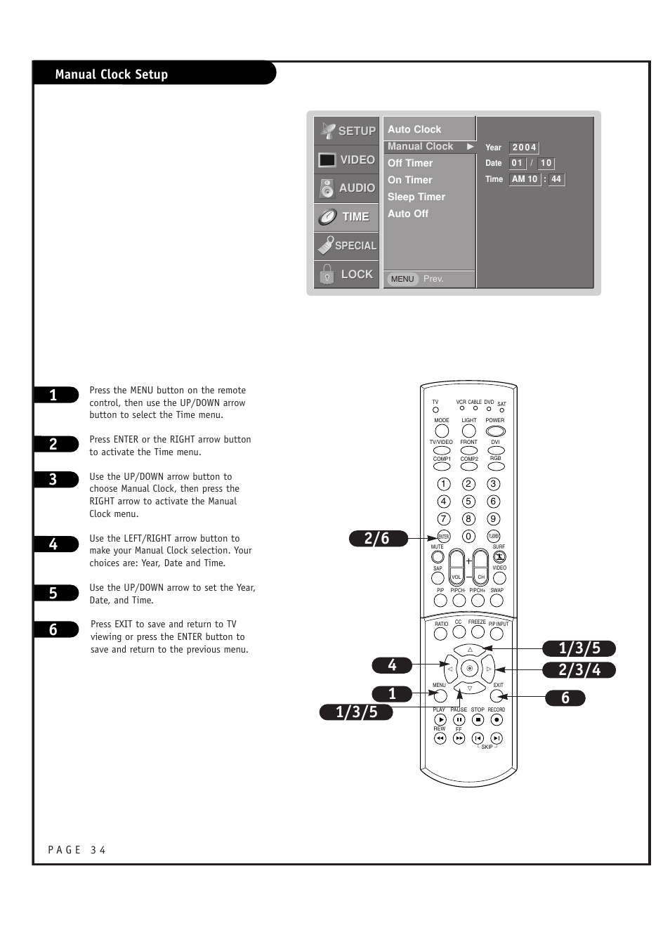 Manual clock setup | LG RU-44SZ63D User Manual | Page 34 / 60