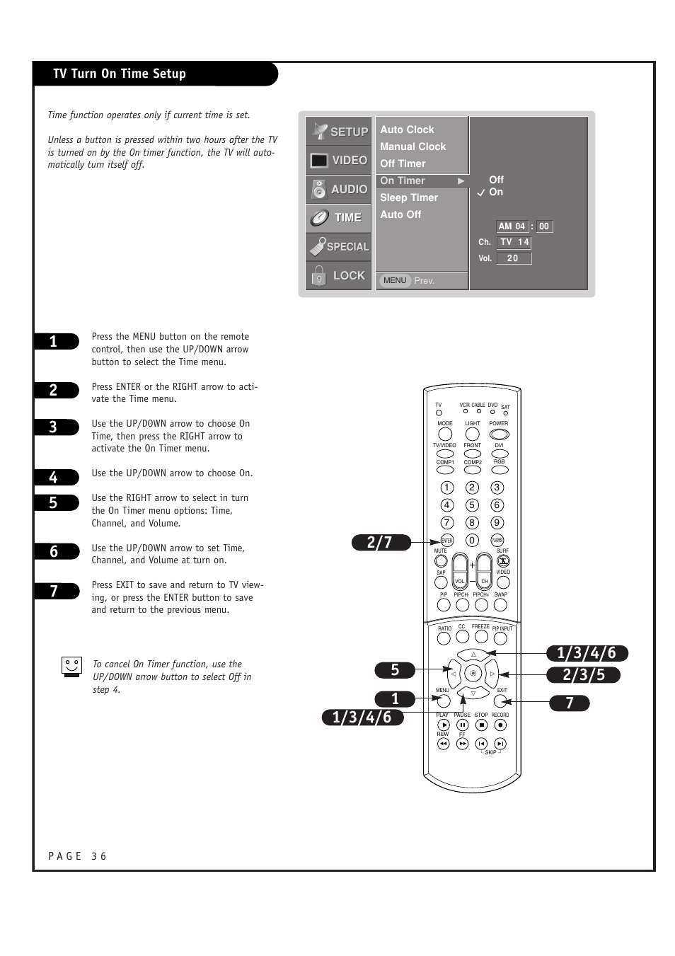 Tv turn on time setup | LG RU-44SZ63D User Manual | Page 36 / 60