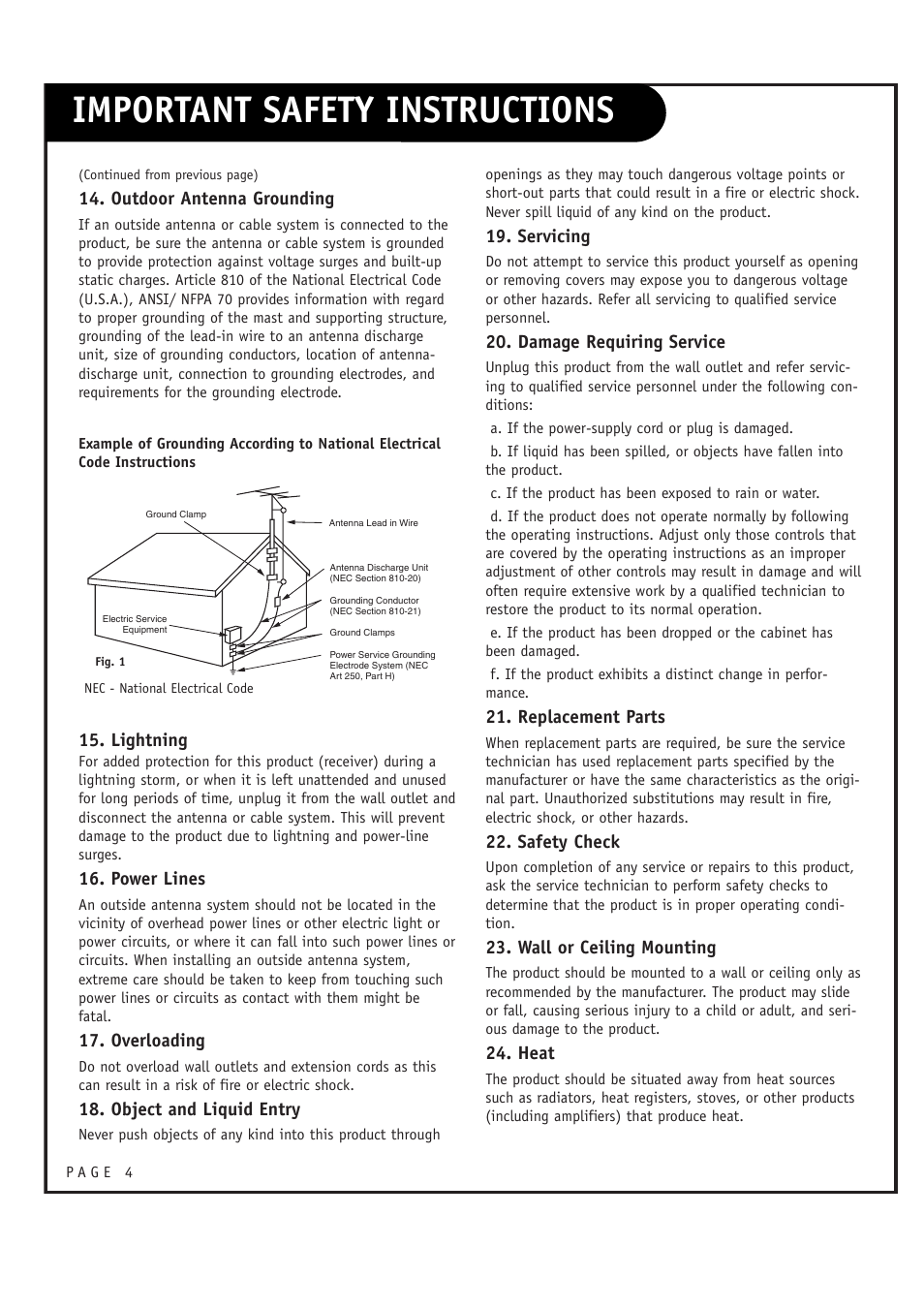 Important safety instructions | LG RU-44SZ63D User Manual | Page 4 / 60