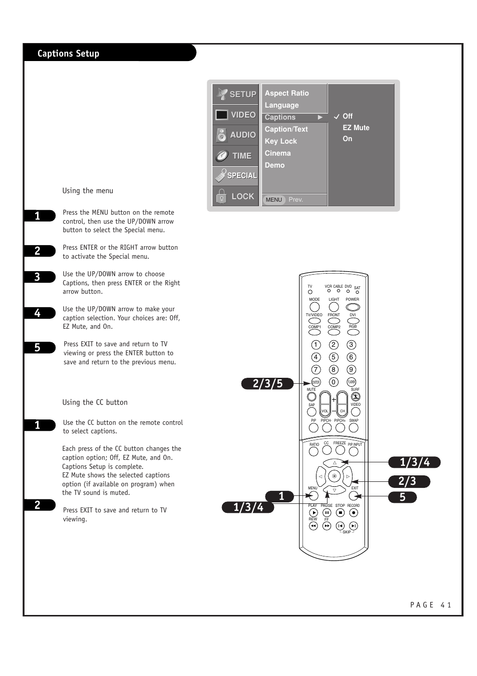 Captions setup | LG RU-44SZ63D User Manual | Page 41 / 60