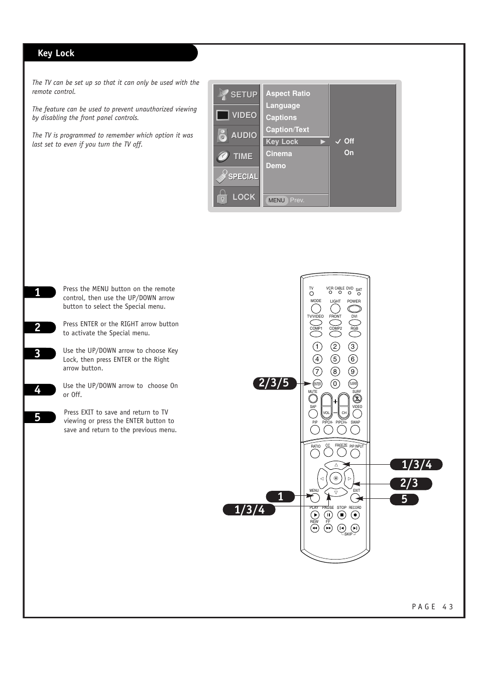 Key lock | LG RU-44SZ63D User Manual | Page 43 / 60