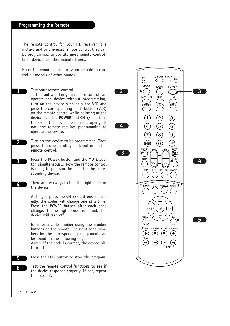 Programming the remote | LG RU-44SZ63D User Manual | Page 48 / 60