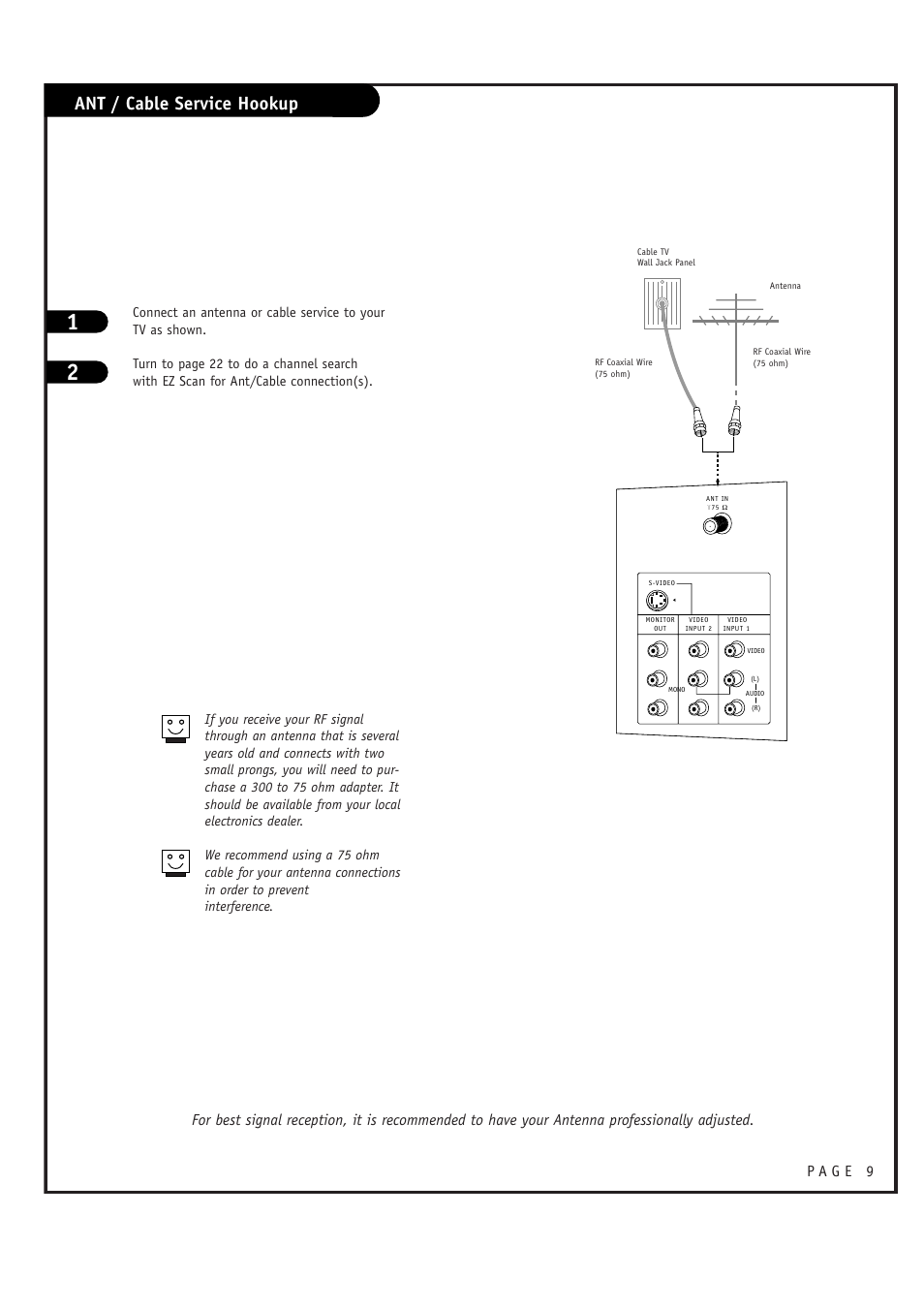 Ant / cable service hookup | LG RU-44SZ63D User Manual | Page 9 / 60