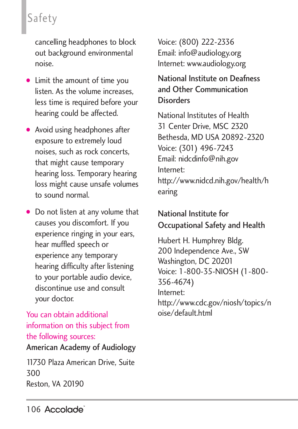 Safety | LG Accolade User Manual | Page 108 / 133