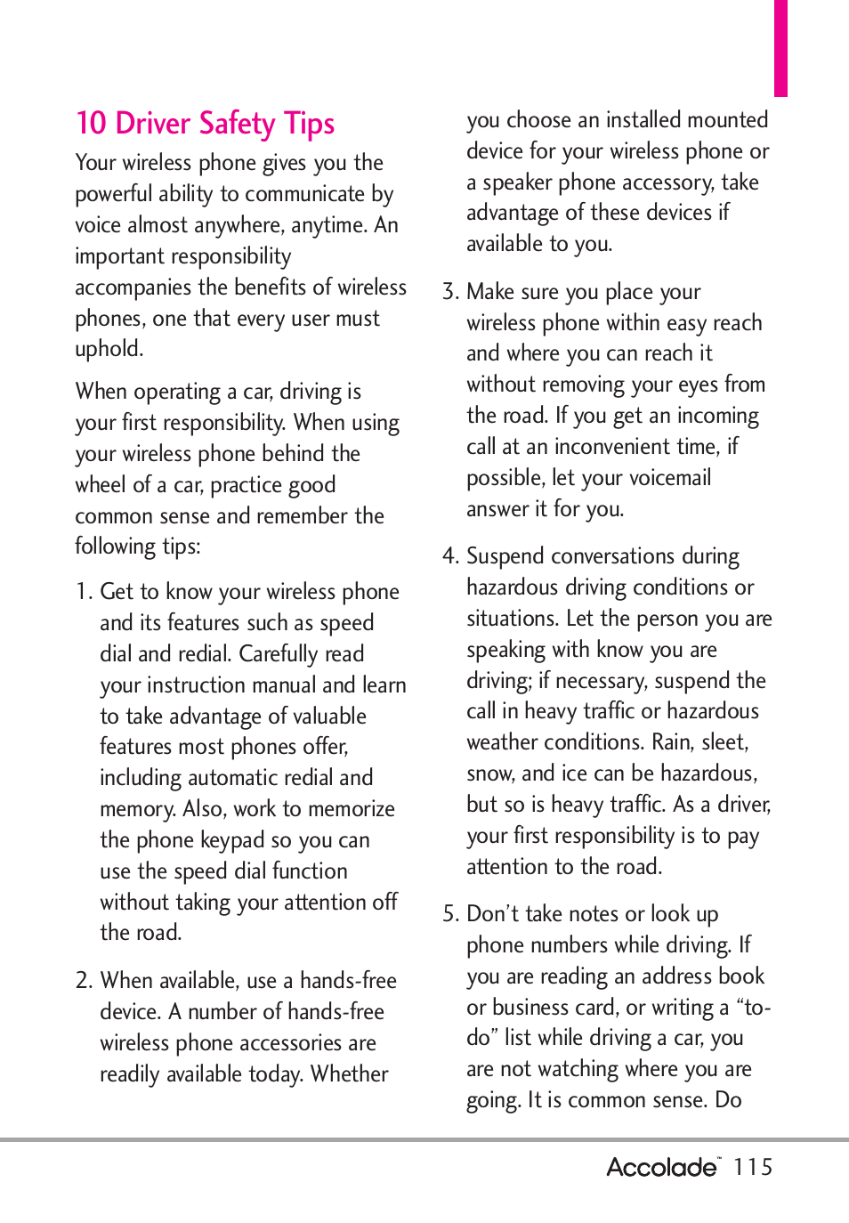 10 driver safety tips | LG Accolade User Manual | Page 117 / 133