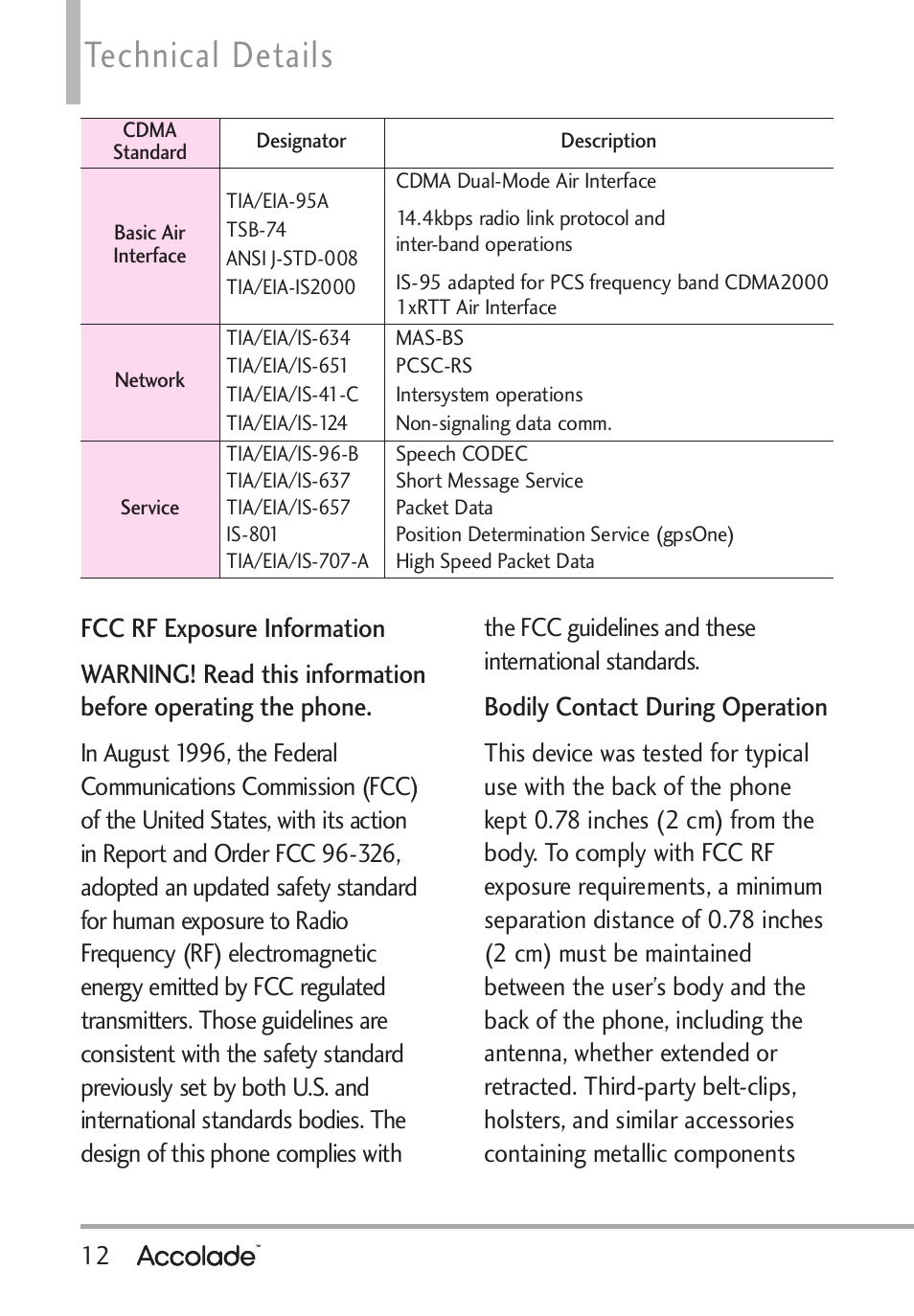 Technical details | LG Accolade User Manual | Page 14 / 133