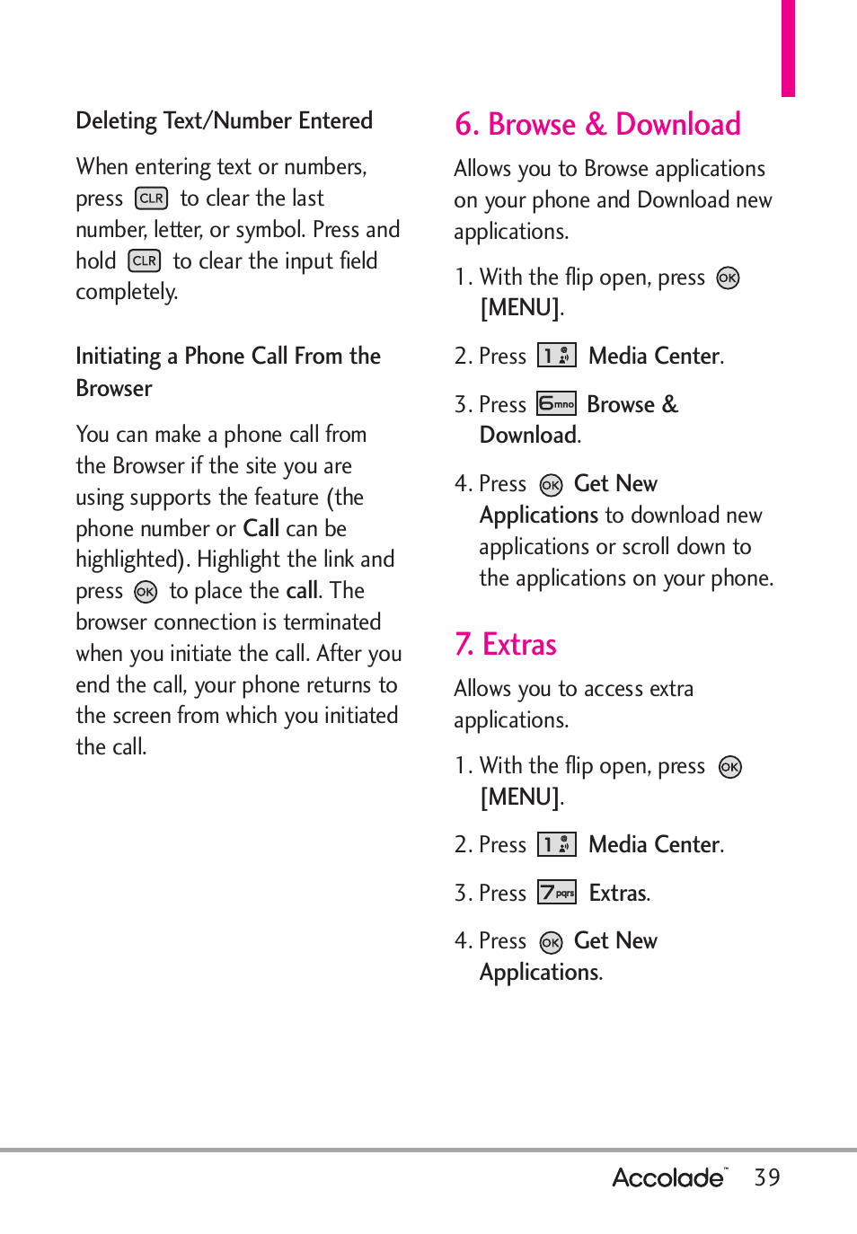 Browse & download, Extras | LG Accolade User Manual | Page 41 / 133