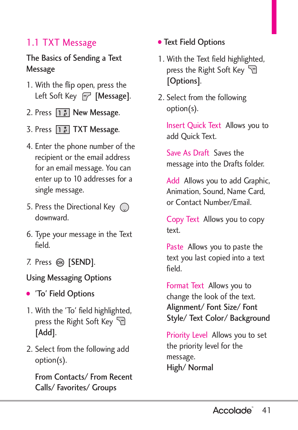 1 txt message | LG Accolade User Manual | Page 43 / 133