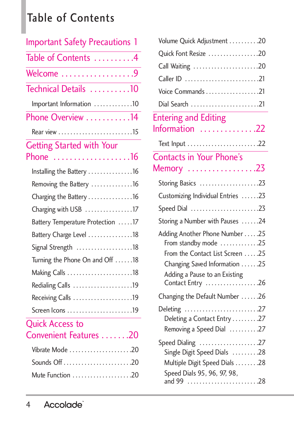 LG Accolade User Manual | Page 6 / 133