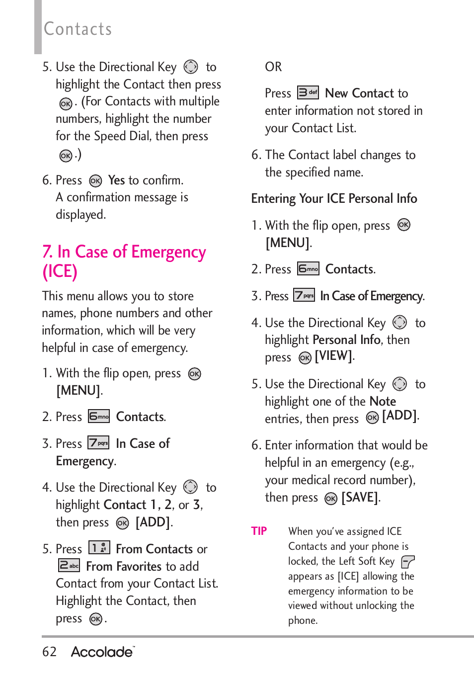 Contacts | LG Accolade User Manual | Page 64 / 133