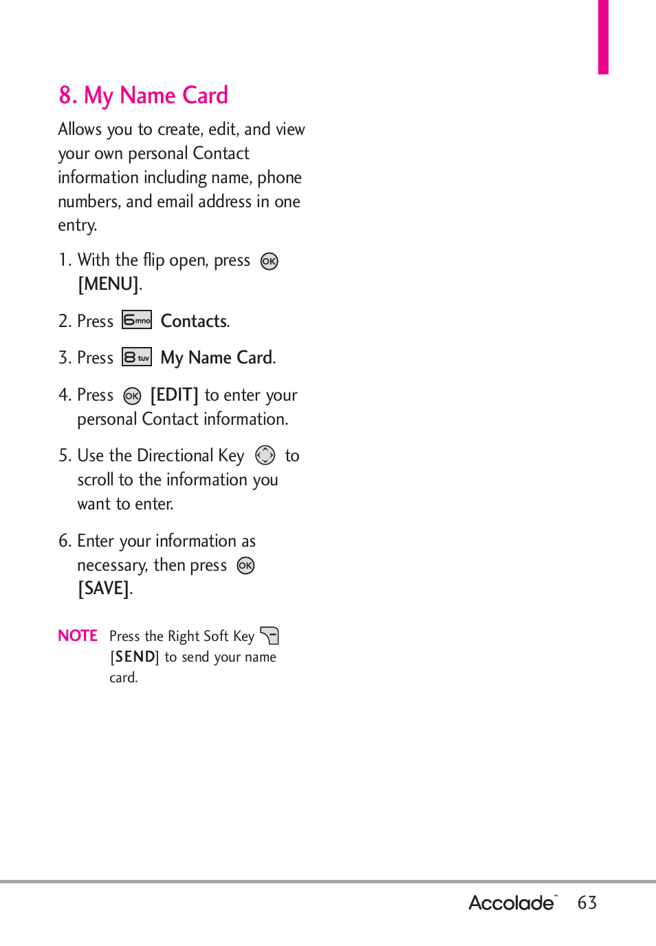 My name card | LG Accolade User Manual | Page 65 / 133